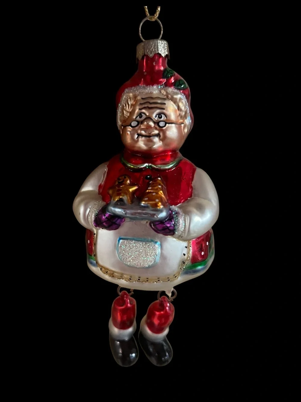 2002 Thomas Pacconi Blown-Glass Hand Painted Ornament Mrs Claus Dangle Legs Vntg